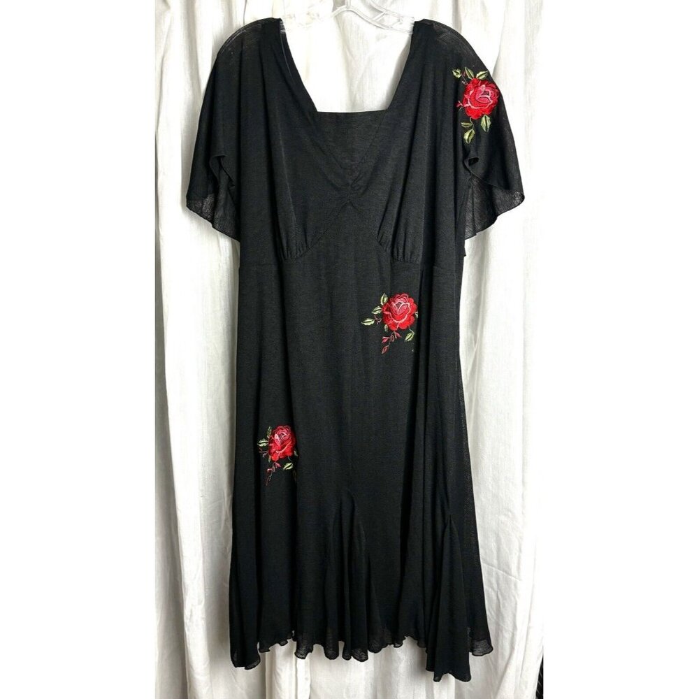 VTG Frederick's of Hollywood Spanish Rose Dress 1X Midi Embroidered Layered EUC